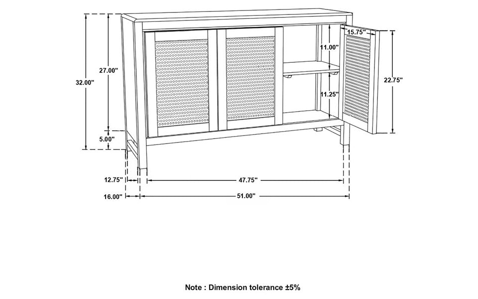 Cane 3 Door Cabinet -