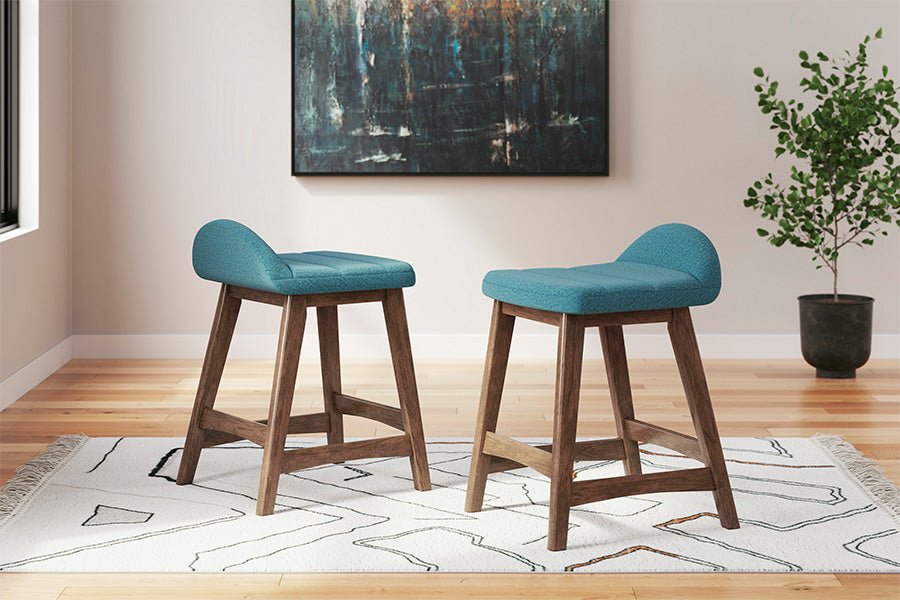 Lynn Blue Upholstered Counter Stools (Set of 2)