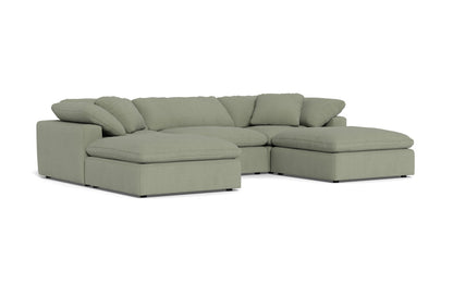 Fluffy 3 Piece Sofa W/Double Ottoman - Amigo II Sage