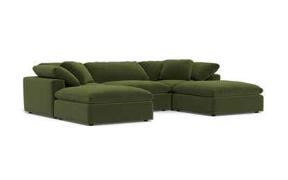 Fluffy 3 Piece Sofa W/Double Ottoman - Dream Olive