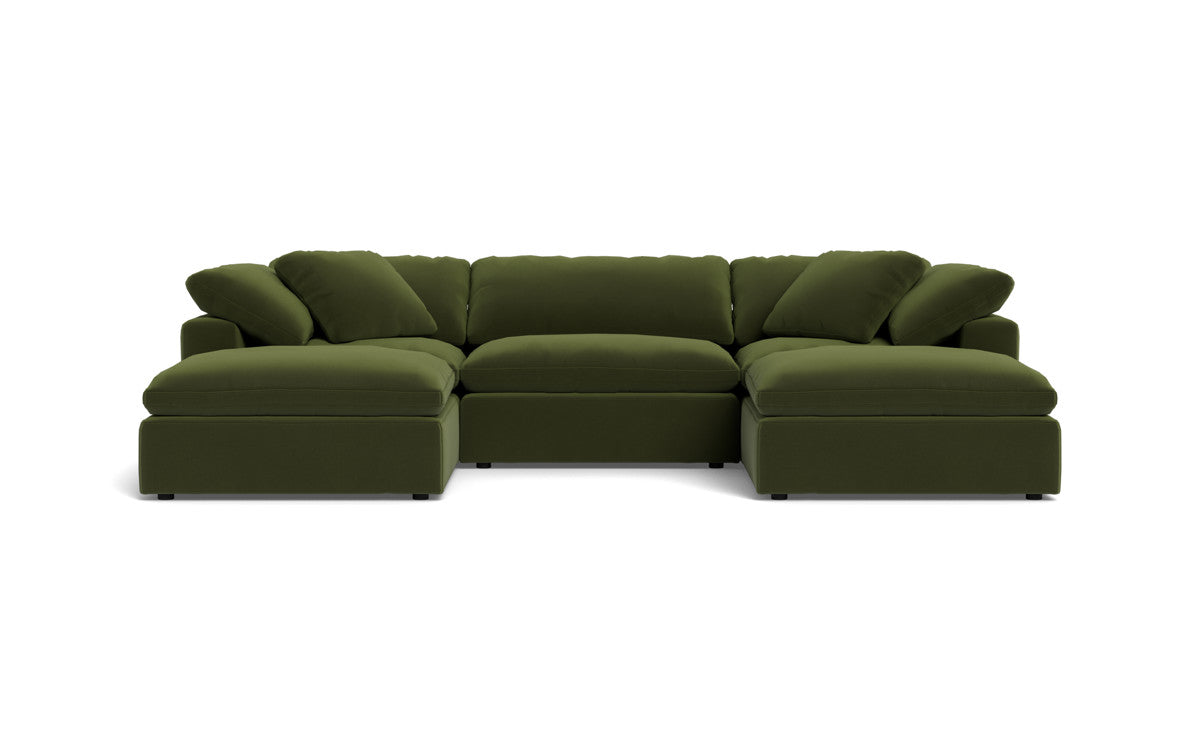 Fluffy 3 Piece Sofa W/Double Ottoman - Dream Olive