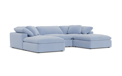 Fluffy 3 Piece Sofa W/Double Ottoman - Dream French Blue