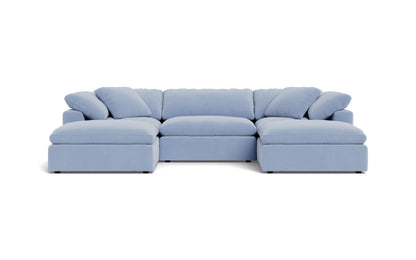 Fluffy 3 Piece Sofa W/Double Ottoman - Dream French Blue