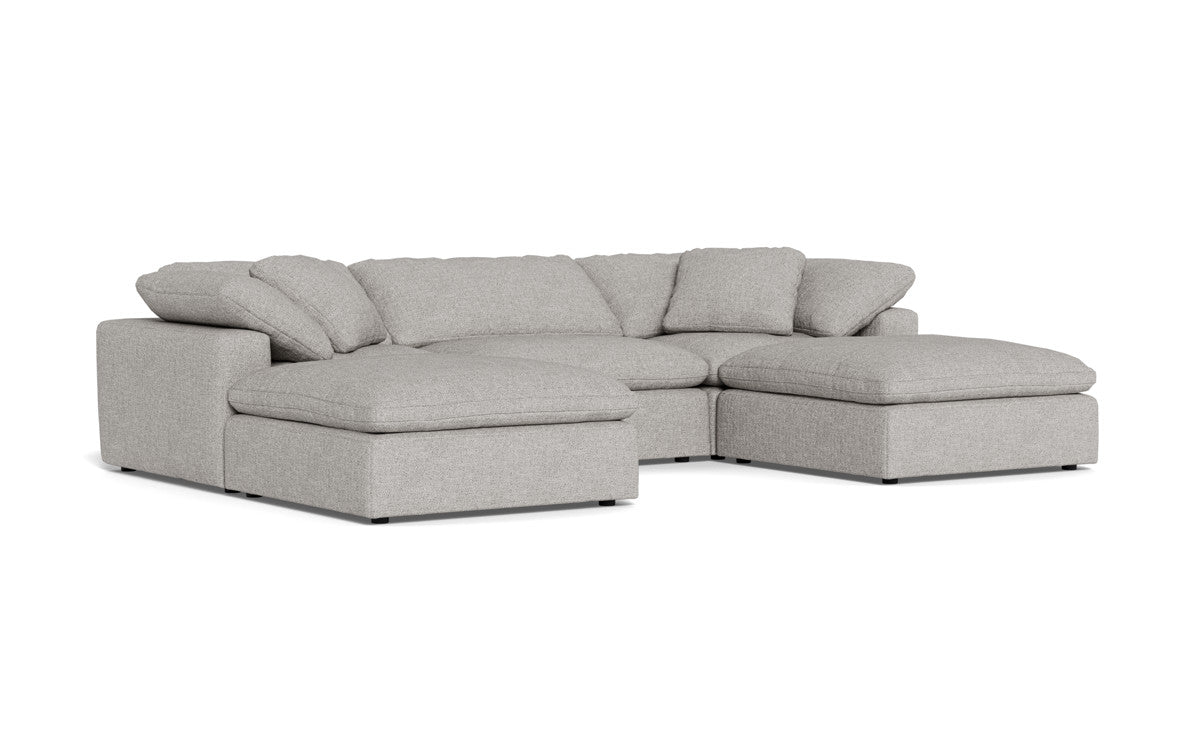 Fluffy 3 Piece Sofa W/Double Ottoman - Camila Smoke