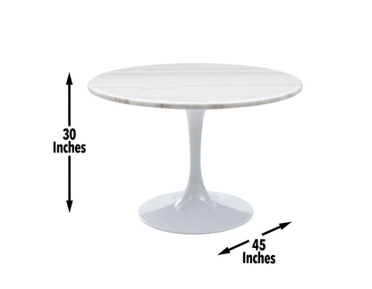 Colby Round 52" White Marble Top/White Base Dining Table