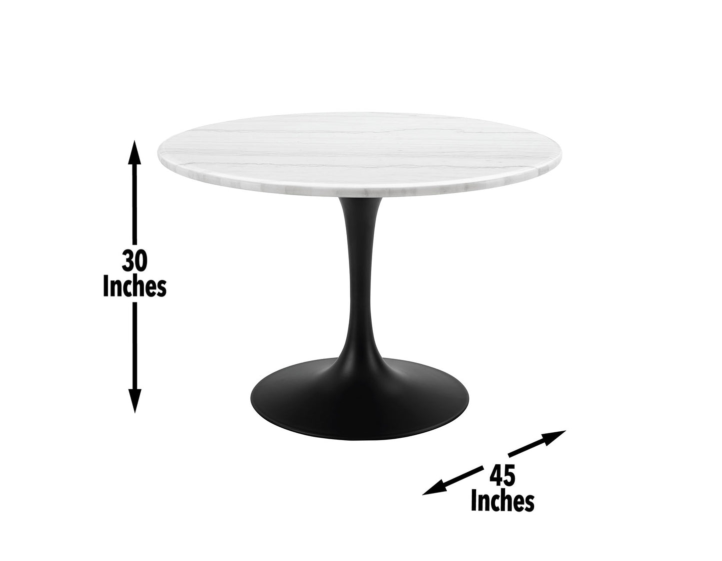 Colby Round 52" White Marble Top/Black Base Dining Table