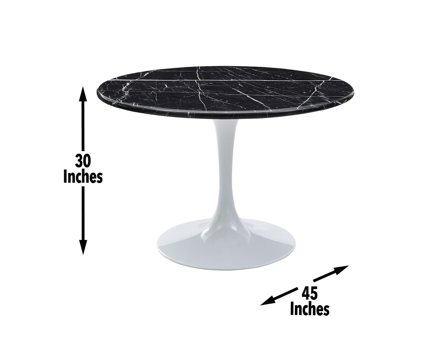 Colby Round 52" Black Marble Top/White Base Dining Table