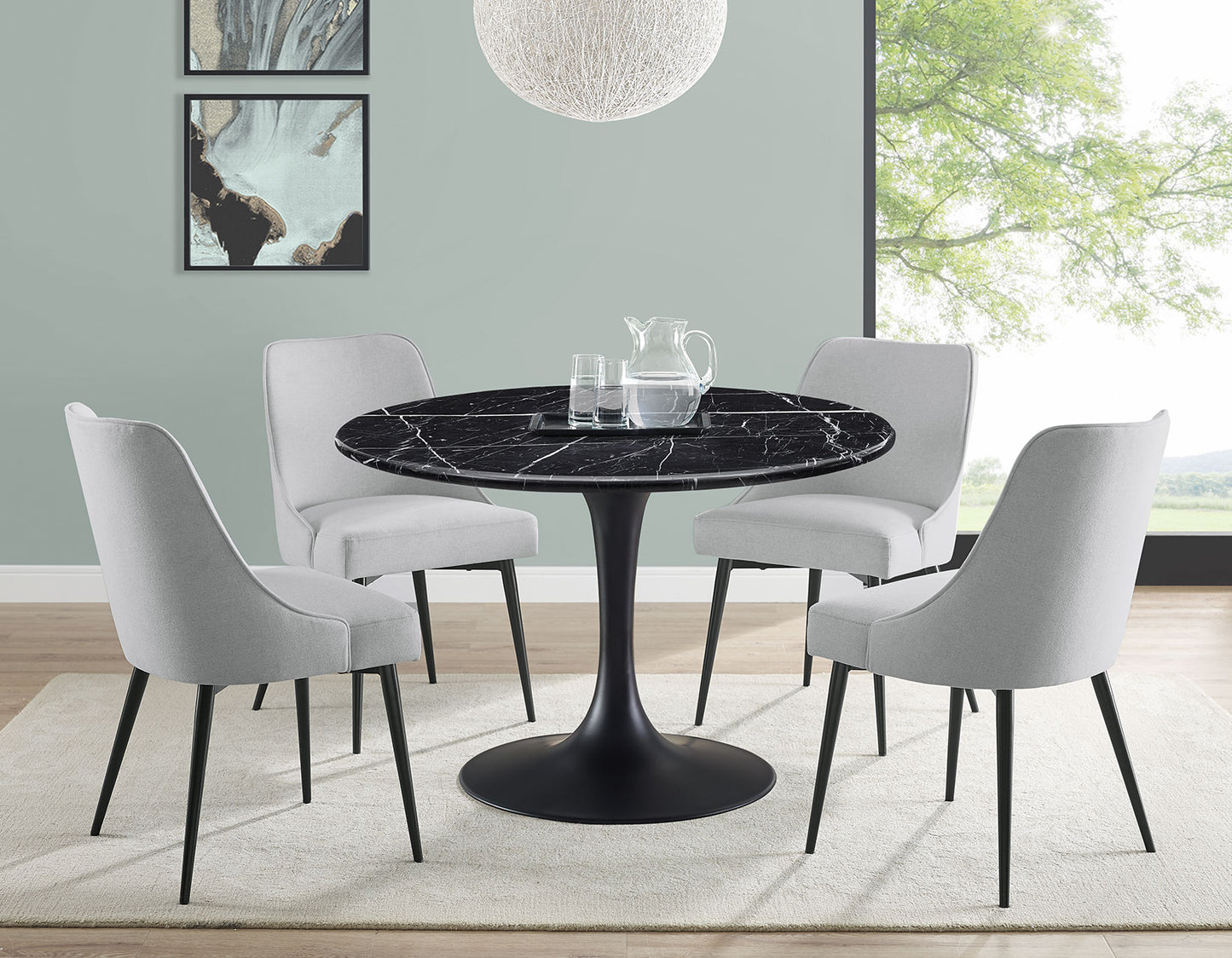 Colby Round 52" Black Marble Top/Black Base Dining Table