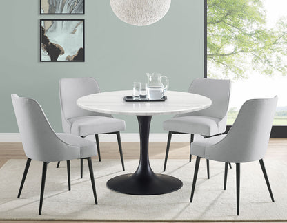 Colby Round 52" White Marble Top/Black Base Dining Table