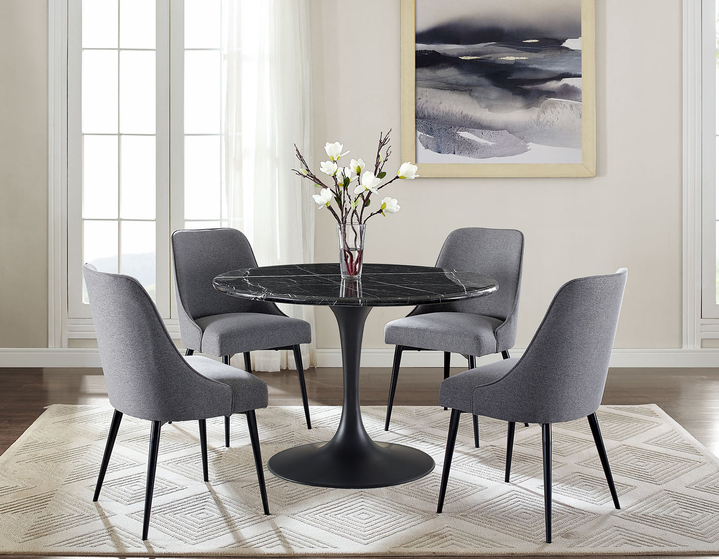 Colby Round 52" Black Marble Top/Black Base Dining Table