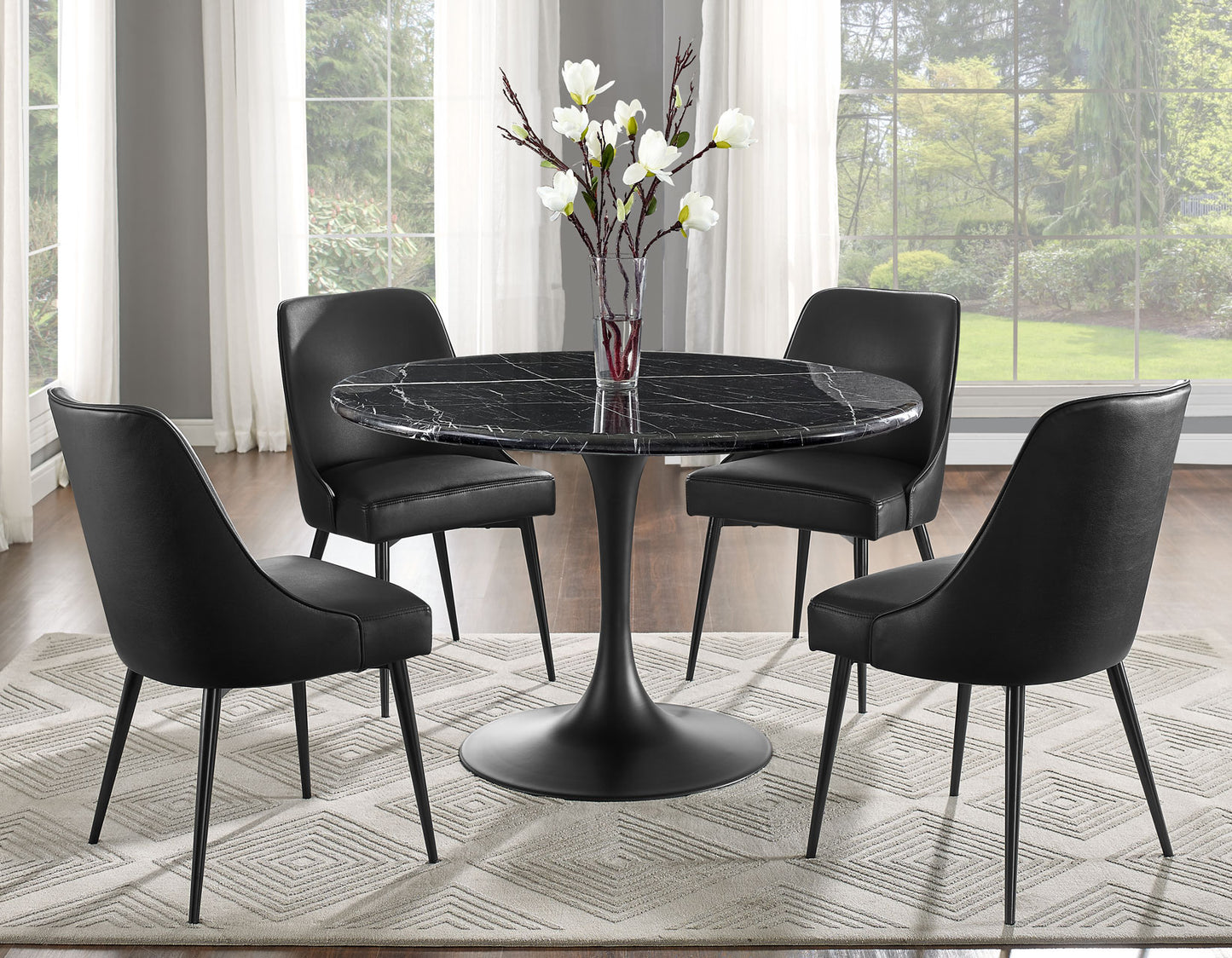 Colby Round 52" Black Marble Top/Black Base Dining Table