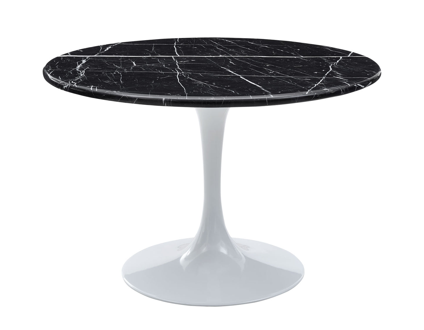 Colby Round 52" Black Marble Top/White Base Dining Table