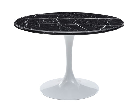 Colby Round 52" Black Marble Top/White Base Dining Table -