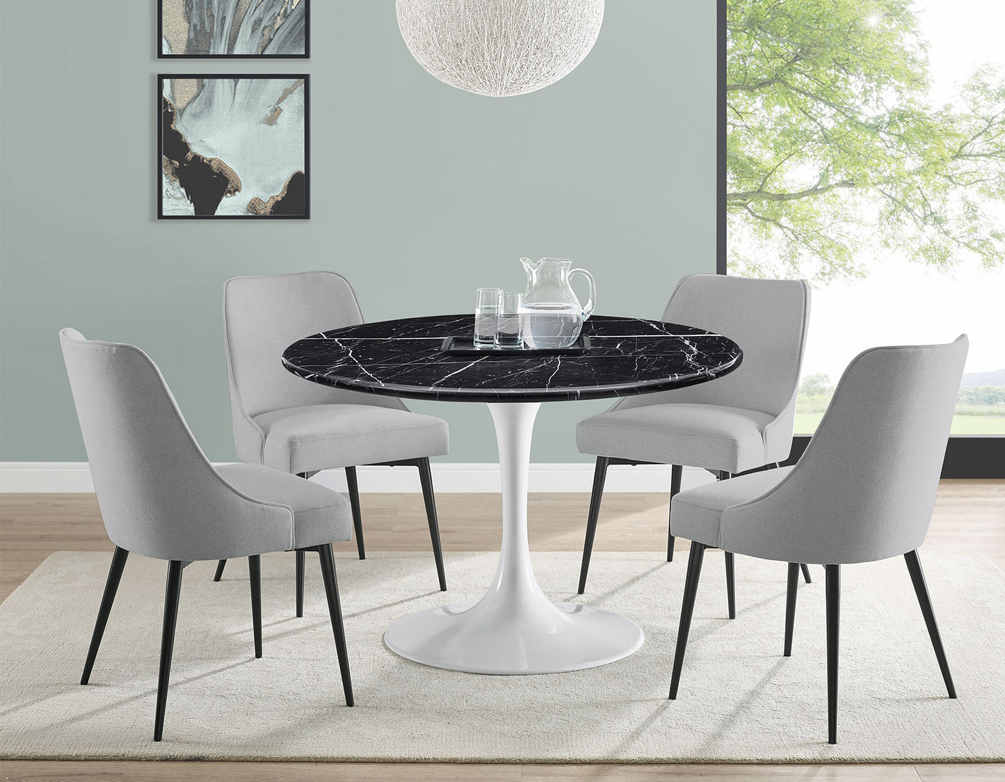 Colby Round 52" Black Marble Top/White Base Dining Table