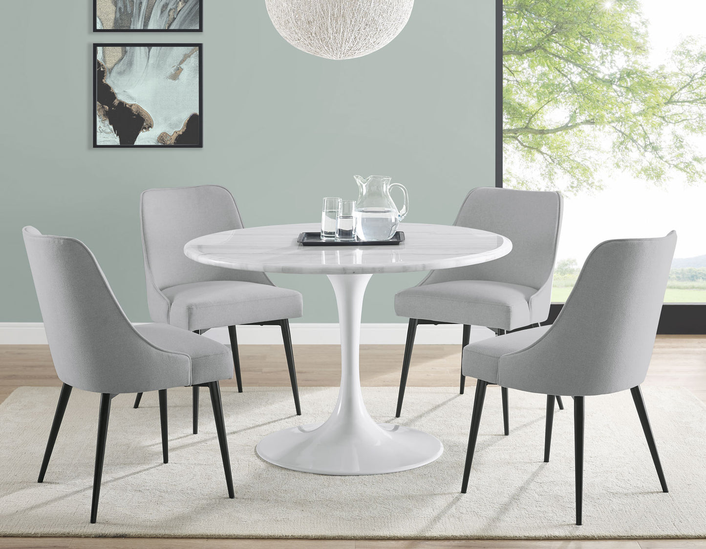 Colby Round 52" White Marble Top/White Base Dining Table