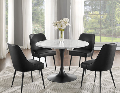 Colby Round 52" White Marble Top/Black Base Dining Table