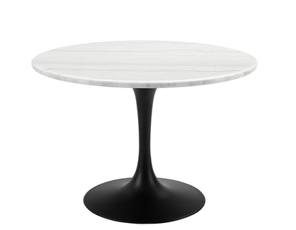 Colby Round 52" White Marble Top/Black Base Dining Table