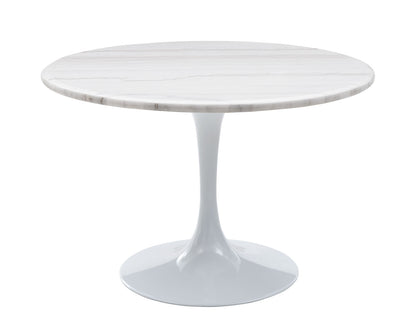 Colby Round 52" White Marble Top/White Base Dining Table