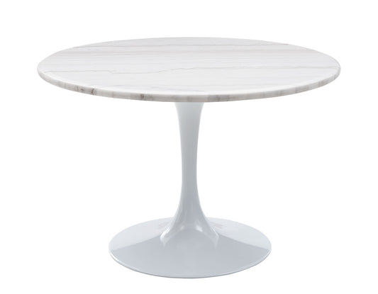 Colby Round 52" White Marble Top/White Base Dining Table -