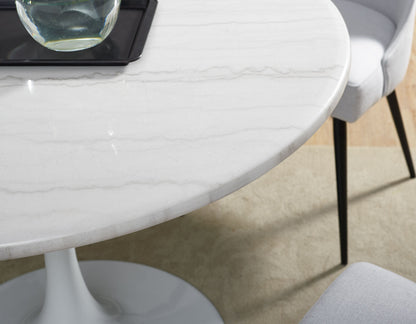 Colby Round 52" White Marble Top/White Base Dining Table