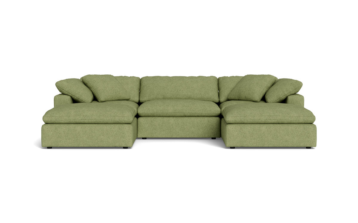 Fluffy 3 Piece Sofa W/Double Ottoman - Elliot Celadon