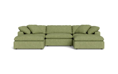 Fluffy 3 Piece Sofa W/Double Ottoman - Elliot Celadon