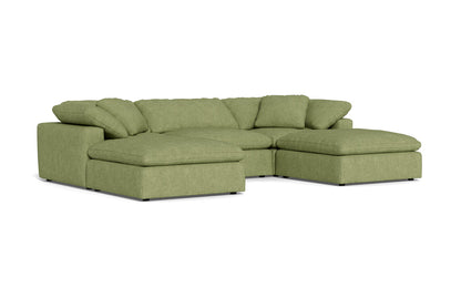 Fluffy 3 Piece Sofa W/Double Ottoman - Elliot Celadon