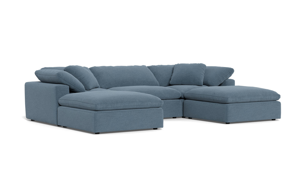 Fluffy 3 Piece Sofa W/Double Ottoman - Elliot French Blue