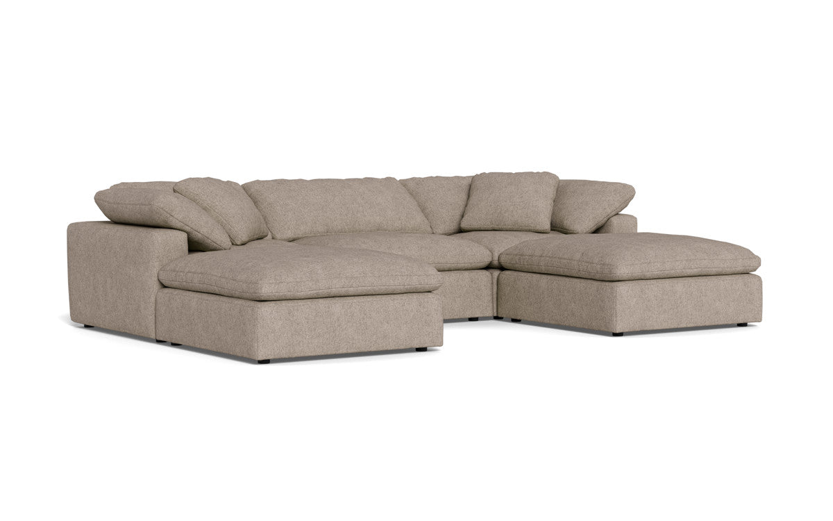 Fluffy 3 Piece Sofa W/Double Ottoman - Elliot Pebble