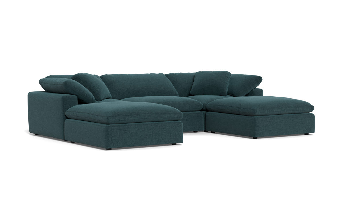 Fluffy 3 Piece Sofa W/Double Ottoman - Elliot Teal