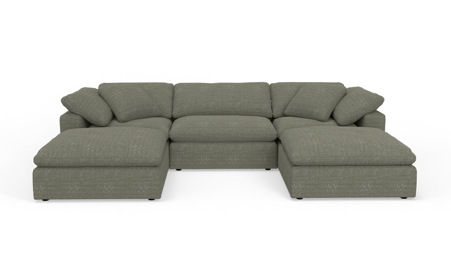 Fluffy 133.5" 3 Piece Sofa W/Double Ottoman - Sorrento Almond