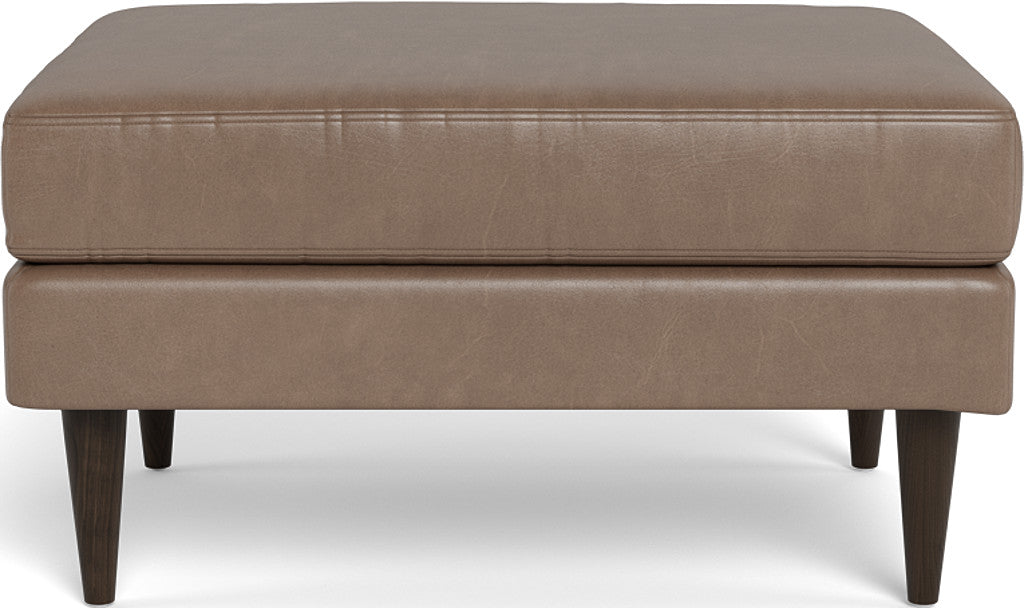 Wallace Leather Untufted Ottoman - Hudson Ash