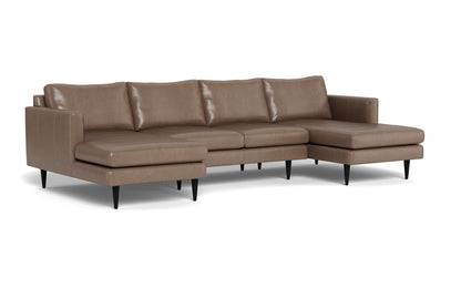 Wallace 126" Leather Untufted Double Chaise U Sectional - Hudson Ash