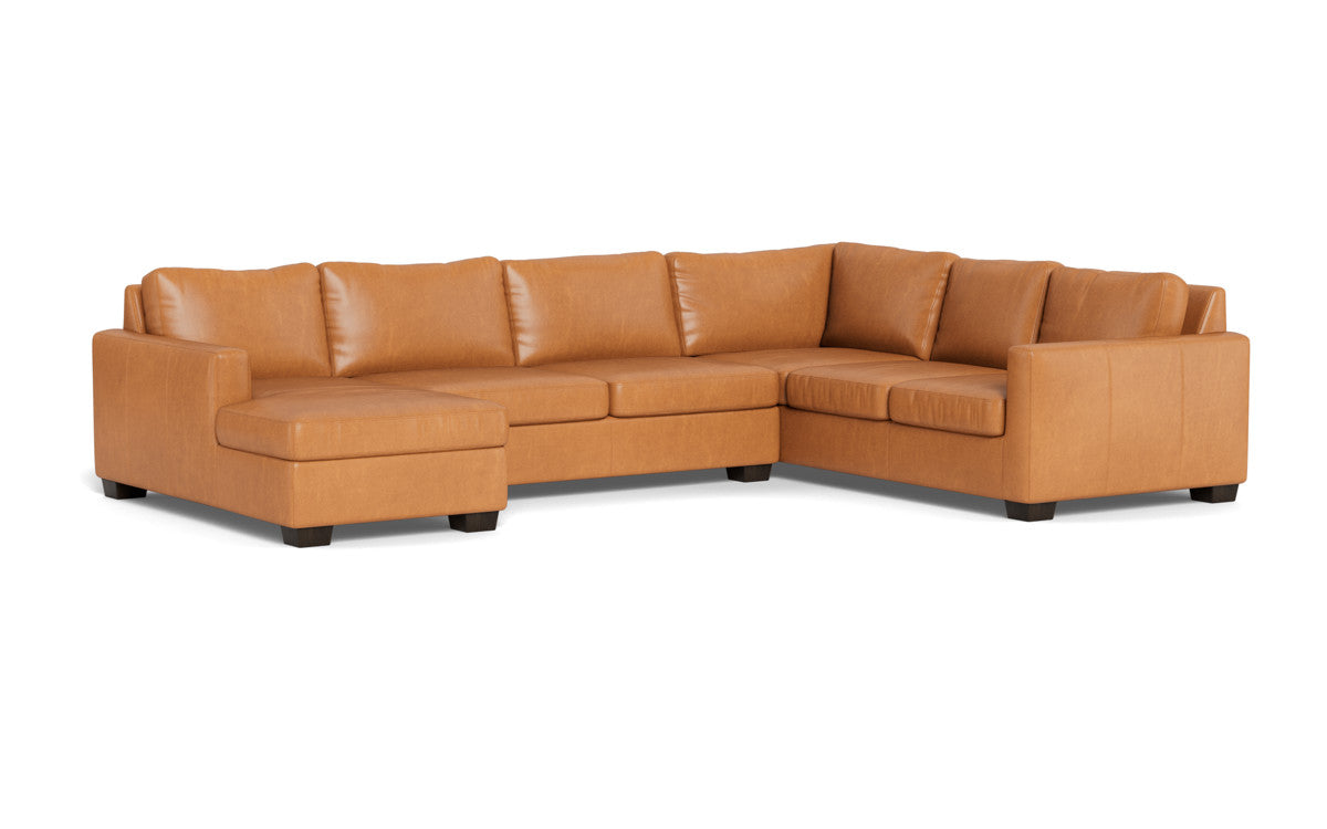 Track 141" Leather Corner Sectionals W. Full Sleeper & Left Chaise - Hudson Lager