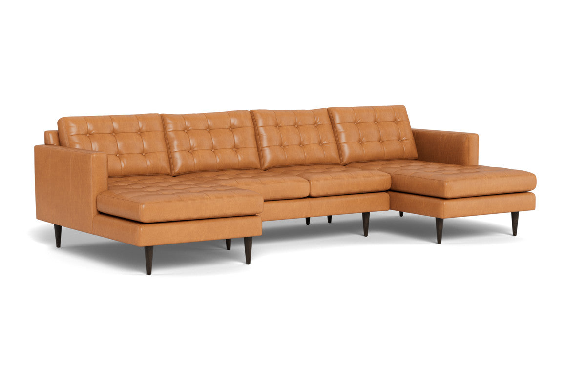 Wallace 126" Leather Double Chaise U Sectional - Hudson Lager