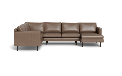 Wallace 131" Leather Untufted Corner Sectionals w. Right Chaise - Tribeca Scarlet