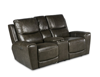 Laura Grey Leather Power Console Loveseat