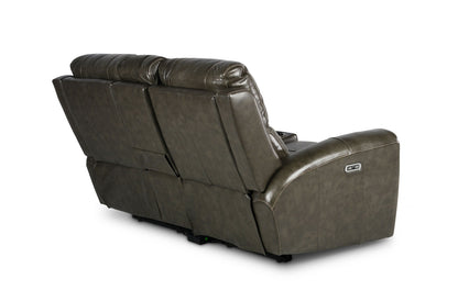 Laura Grey Leather Power Console Loveseat