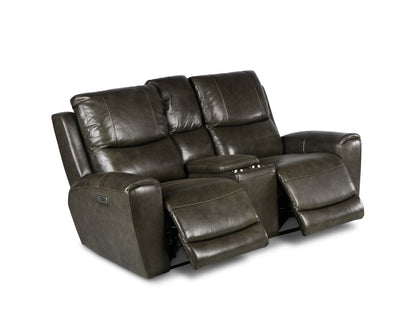 Laura Grey Leather Power Console Loveseat