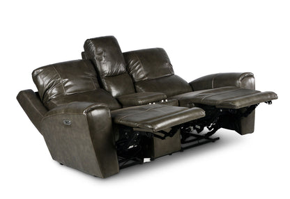 Laura Grey Leather Power Console Loveseat