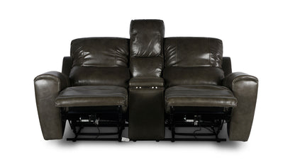 Laura Grey Leather Power Console Loveseat