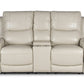 Laura Ivory Leather Power Console Loveseat