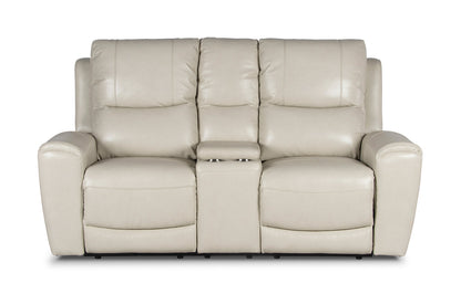 Laura Ivory Leather Power Console Loveseat