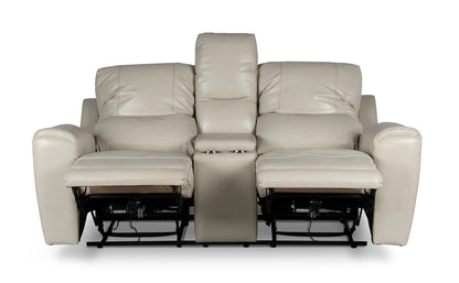 Laura Ivory Leather Power Console Loveseat