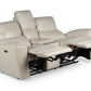 Laura Ivory Leather Power Console Loveseat