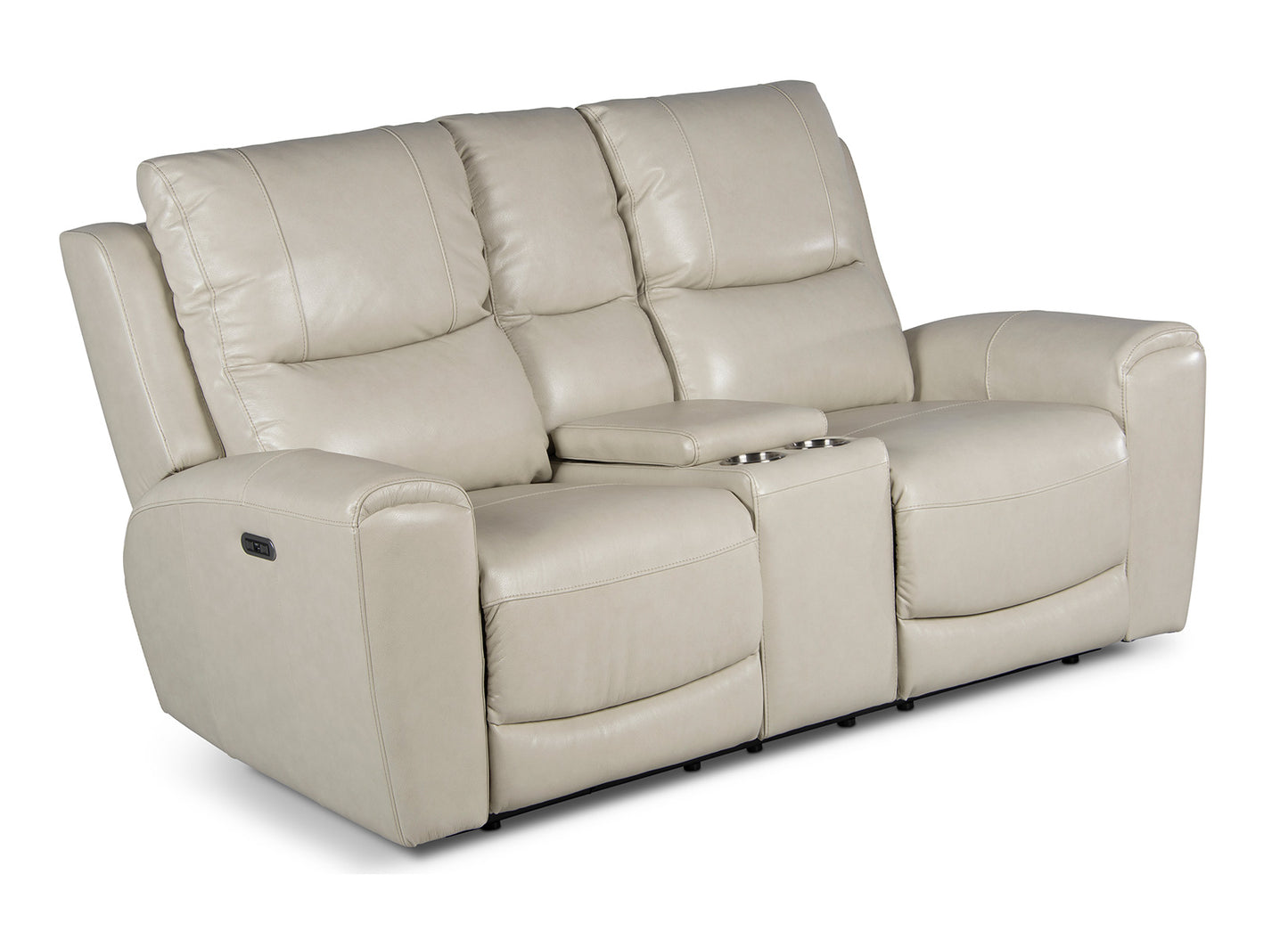 Laura Ivory Leather Power Console Loveseat