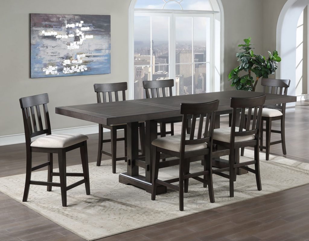 Nara 108" Rectangle Counter Height Table & 10 Counter Stools - Dark