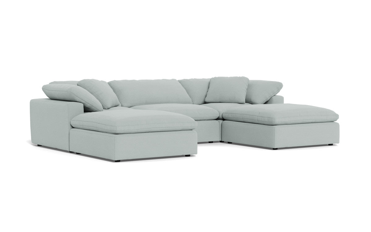 Fluffy 3 Piece Sofa W/Double Ottoman - Peyton Light Blue