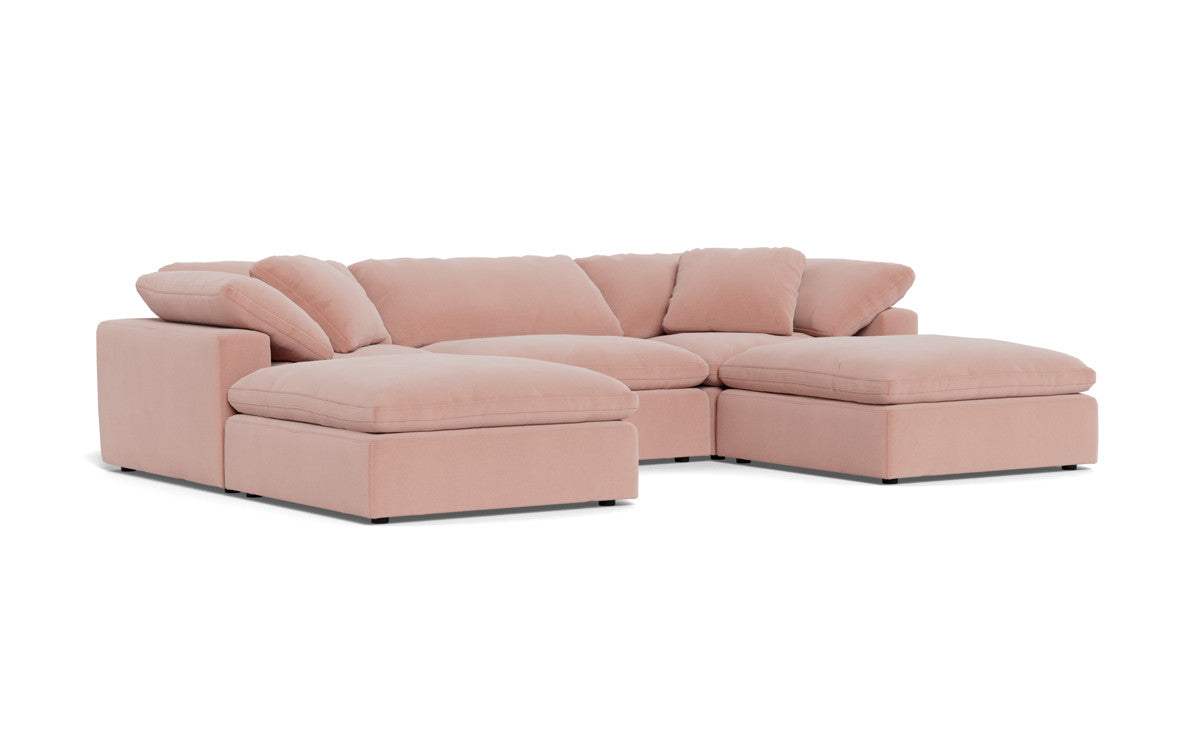 Fluffy 3 Piece Sofa W/Double Ottoman - Superb Blush