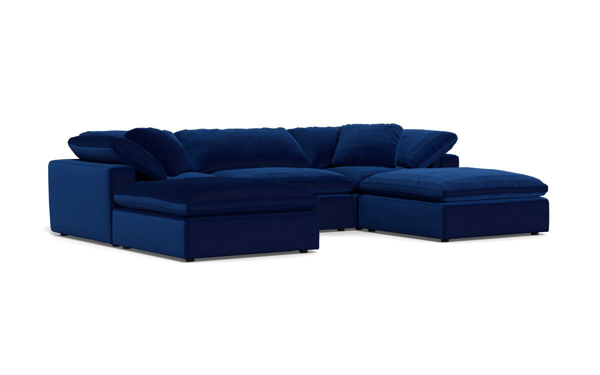 Fluffy 3 Piece Sofa W/Double Ottoman - Superb Cobalt